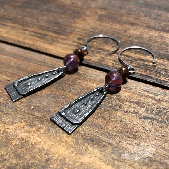 Tribal Phantom Amethyst Gemstone Earrings - Picture 7 of 7